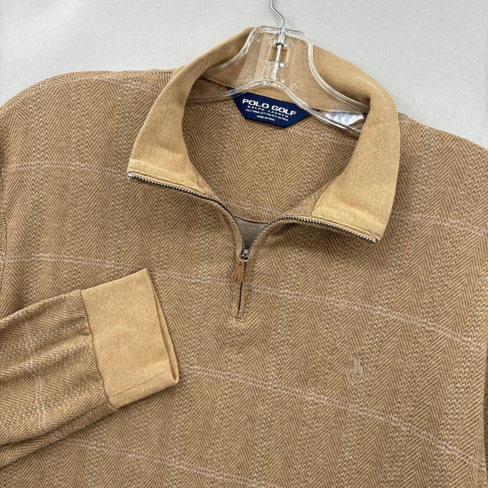 Polo Ralph Lauren Pullover Mens Large Golf Quarter Zip Herringbone Alpaca Cotton